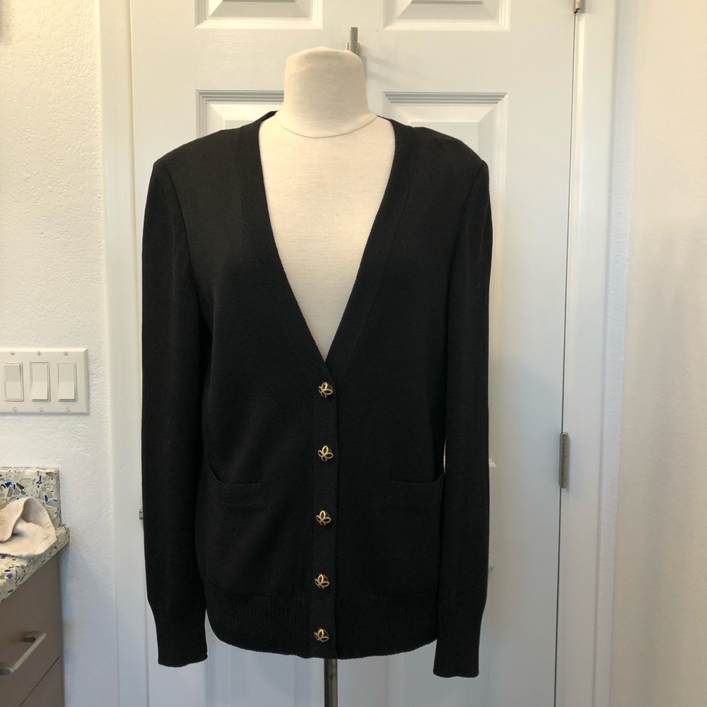 St. John Knits Caviar Wool Blend V-Neck Cardigan M